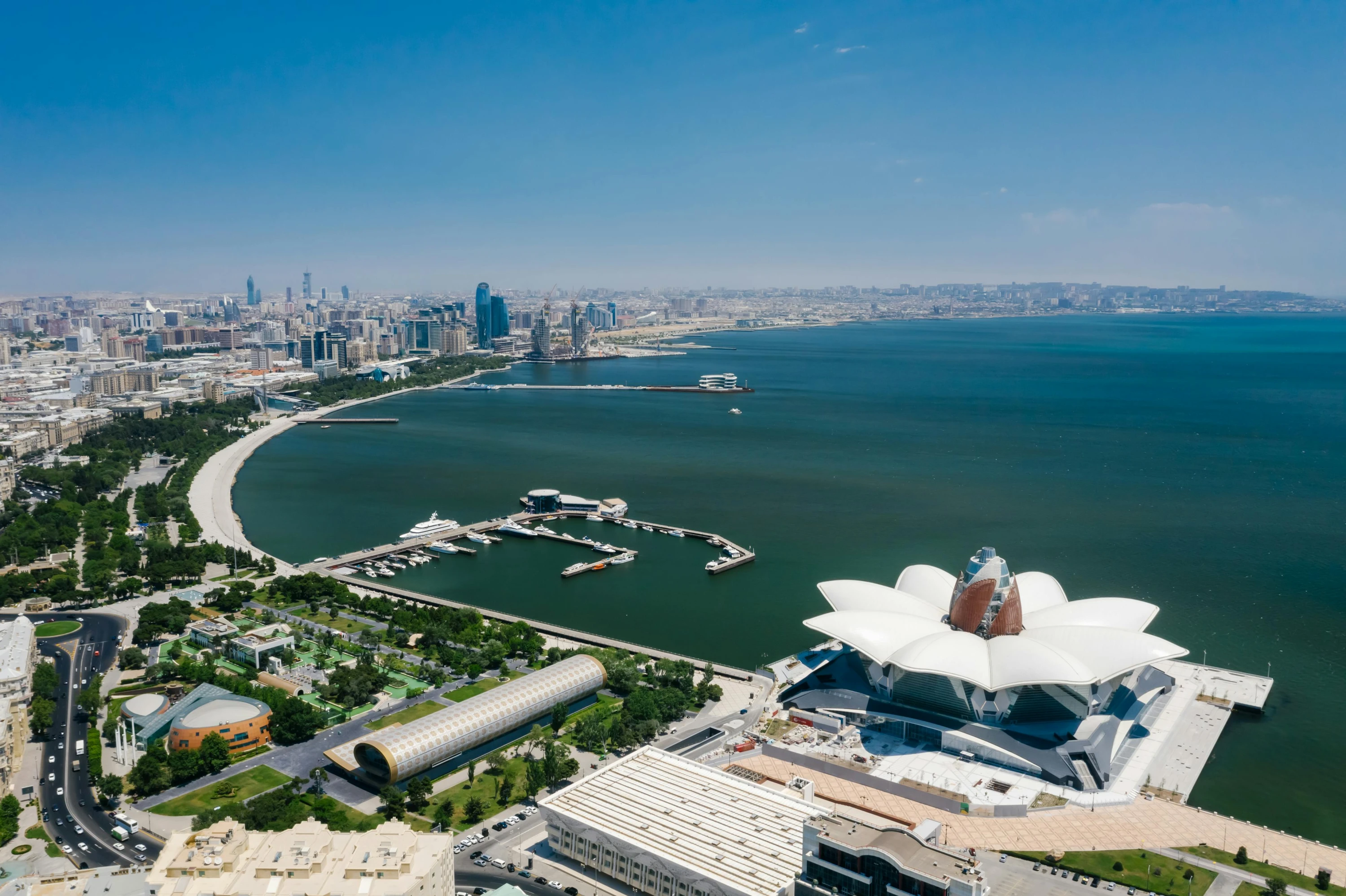 Aerial Baku skyline best car for driving around Azerbaijan