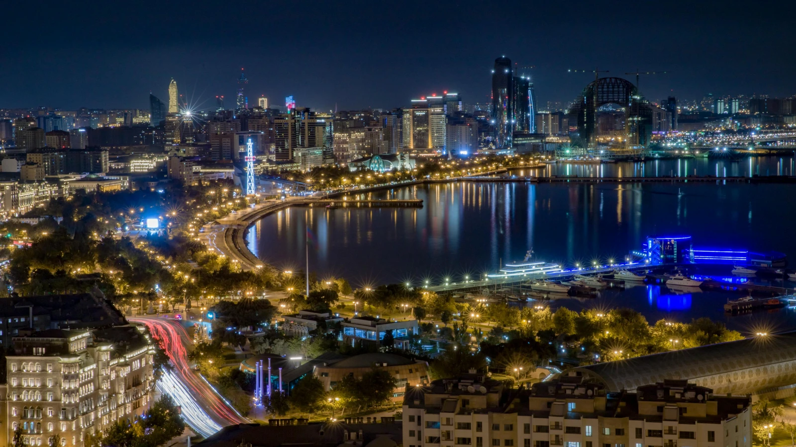 Night view Baku car rental delivery to hotel